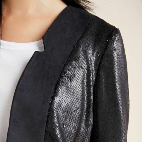 Anthropologie SHONDA Black Cropped Sequin Jacket - Picture 3 of 10